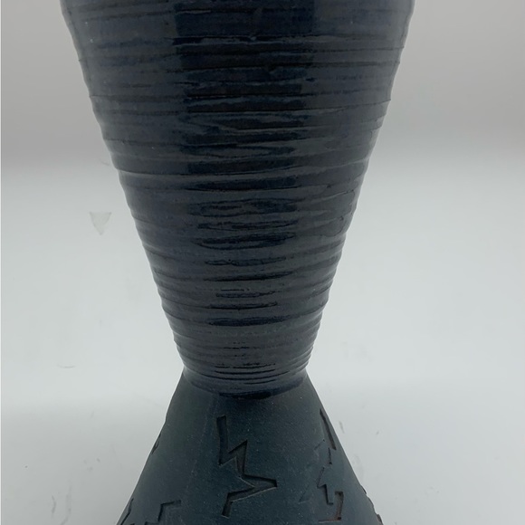 Art Studio Art Pottery Stoneware Vase Glazed Swirls And Symbols 85